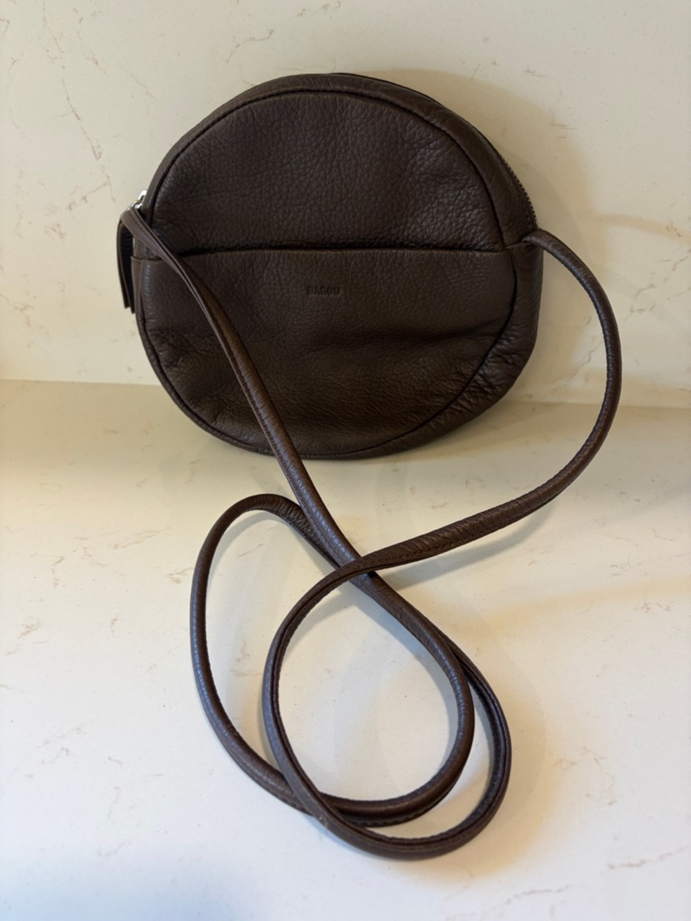 Baggy Round Brown Leather Crossbody Bag